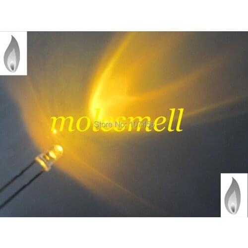 Free shipping 1000pcs 3mm Yellow Candle Light Flicker Ultra Bright Flickering LED Leds
