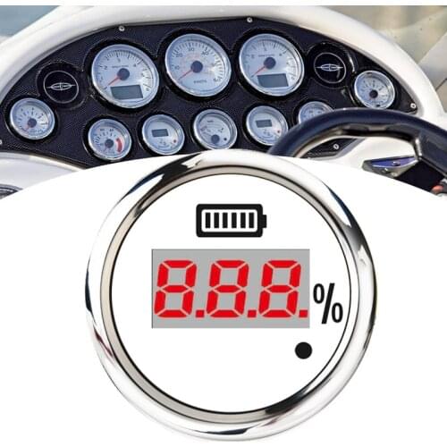 52mm Digital Battery Capacity Gauge Universal Waterproof Battery Digital Indicator Red Backlight with Alarm