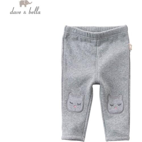 DBZ15662 dave bella winter baby girls fashion cartoon padded pants children full length kids pants infant toddler trousers