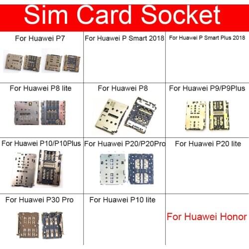 Sim Card Adapter Holder For Huawei P7 P8 P9 P10 P20 P30 P Smart 2018 Pro Plus Lite Memory Reader Card Socket Flex Ribbon Repair