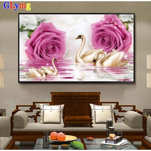 GLymg New Diy Shaped Diamond Embroidery Rose Swan Love Diamond Painting Cross Stitch Full Round Drill Home Decor Mosaic Picture