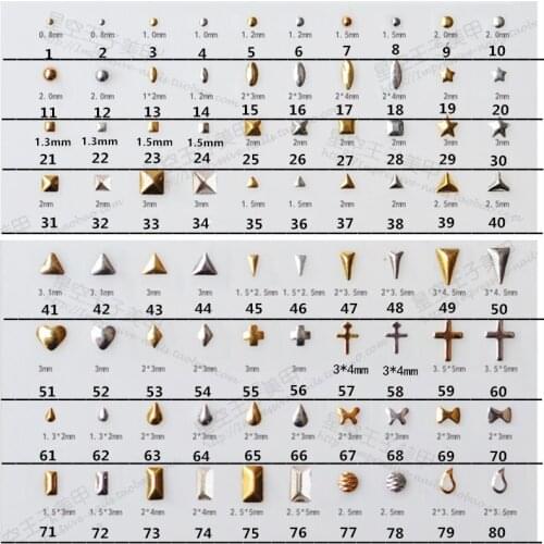 500pcs/pack Japan Korea Nail Art Parts Alloy Rivets Studs Star Round Square Leaf Oval Triangle Rectangle Metal DIY Accessories