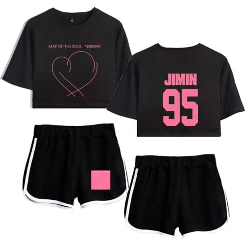 Butter Boys Map Of The Soul Persona Two-piece Outwear Summer T-shirt And Shorts Womens Suit Crop Top + Shorts Custom made