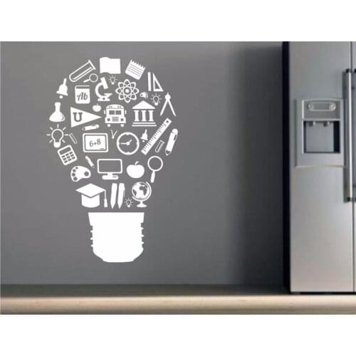 Light Bulb Design Books Learning Education Study Pattern Vinyl Wall Sticker Classroom Nursery Decals Window Decor Murals SK15