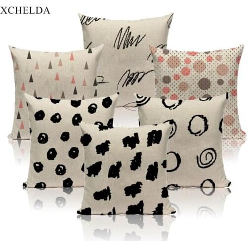 Fur Linen Cushion Cover Designer Nordic Pillowcase Cute Black Dots 45X45 40X40 for Children Beige Throw Pillow Case