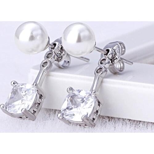 Fashion Pearl Earrings 925 Silver Jewelry Accessories with Zircon Gemstone Drop Earrings for Women Wedding Party Promise Gifts