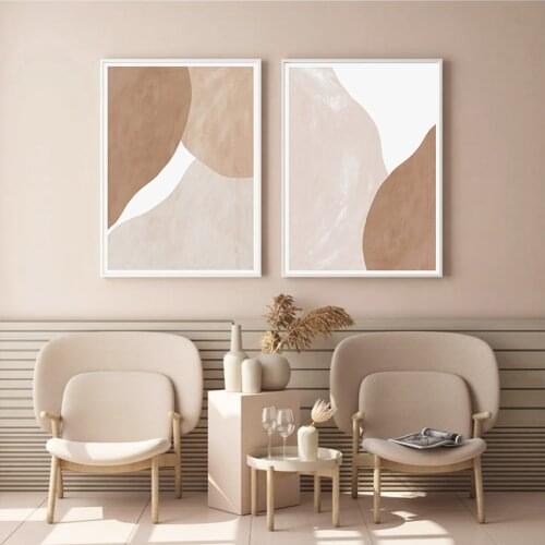 Fashionable Beige Brown Abstract Geometric Canvas Painting Wall Art Prints Poster Picture for Gallery Living Room Home Decor