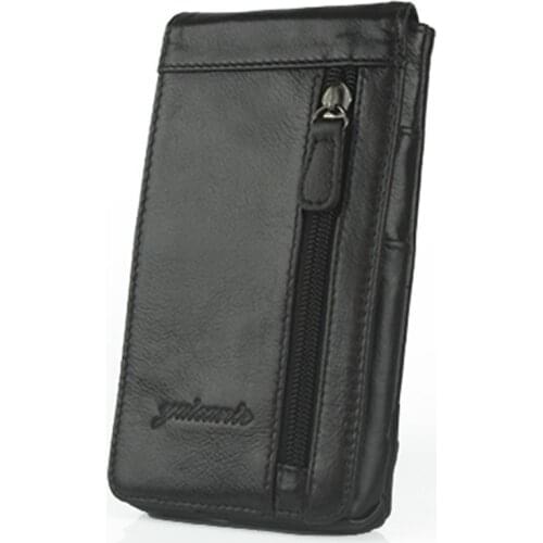 Hot Sale Men Genuine Leather Waist Bag Cell/Mobile Phone Case Card Holder Purse Pouch Hook Belt Skin Cowhide Fanny Pack