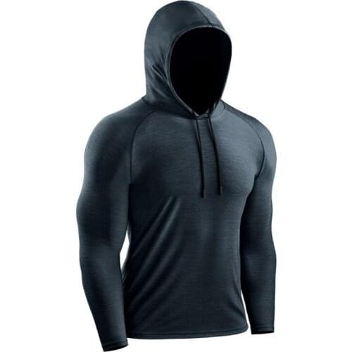Men sports Long Sleeve Quick-drying Breathable Bottoming Hooded T-shirt Sports Topsym