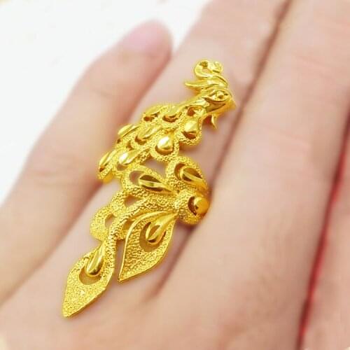 New Open Peacock Ring Yellow Gold Filled Womens Phoenix Ring Bridal Wedding Jewelry