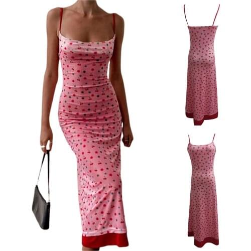 New Wsevypo Chic Summer Printed Spaghetti Strap Midi Sundress Women Low Cut Ruched Bodycon Dress Party Vacation Vestido A-Line