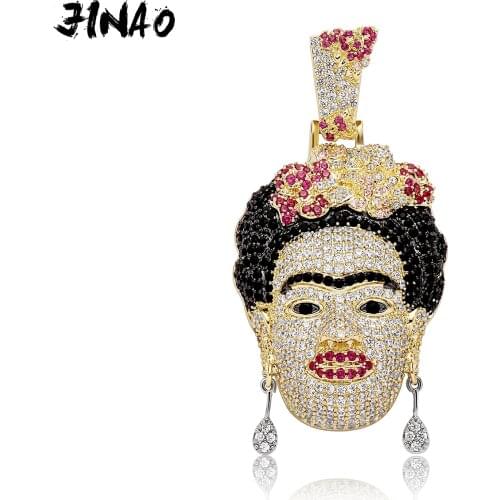 JINAO 2021 NEW Characters Head Necklace & Pendant Gold Color Bling AAA+ Cubic Zircon With 4mm tennis chain Jewelry