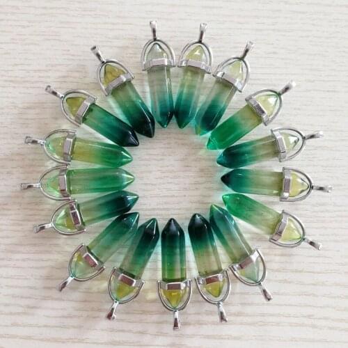 Wholesale 24Pcs green glass Hexagonal Pointed Healing Reiki Chakra Pendant charm for Necklace Making