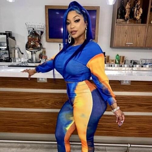 Autumn Casual Tie Dye 2 Piece Sets Womens Outfits Streetwear Full Sleeve Crop Top and Long Pants Set Lounge Wear Two Piece Set