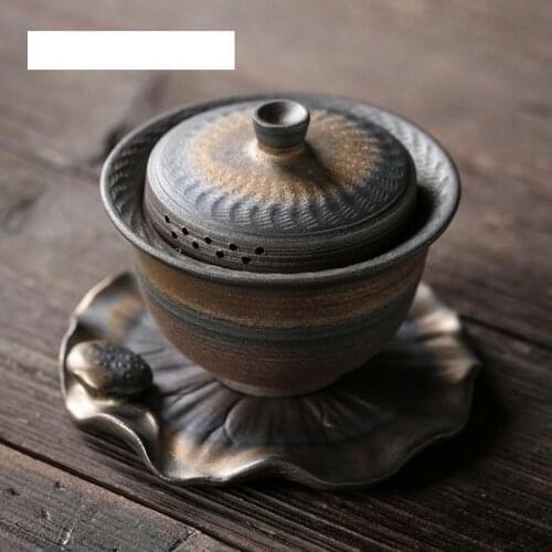 PINNY 170ML Jumping Knife Texture Gaiwan Lotus Shape Design Gaiwan Pigmented Kung Fu Tea Tureen