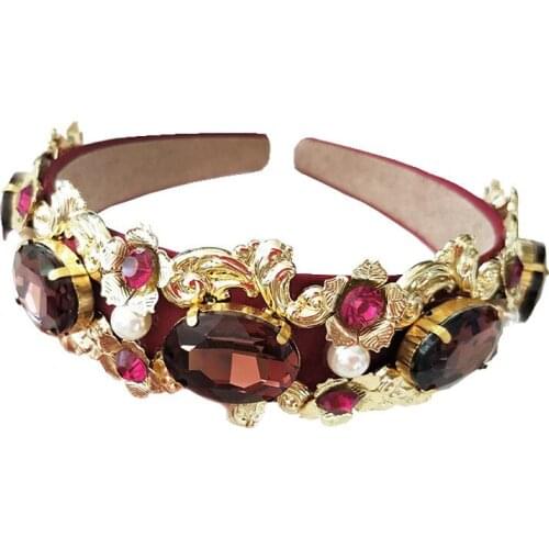 New Design Catwalk Flower Baroque Headband Royal Crystal Queen Crown Headwear For Women Charm Tiara Wedding party Jewelry