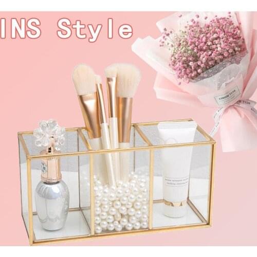 Transparent Glass Makeup Brush Storage Box Luxury Cosmetics Storage Box Container Fashionable And Luxury