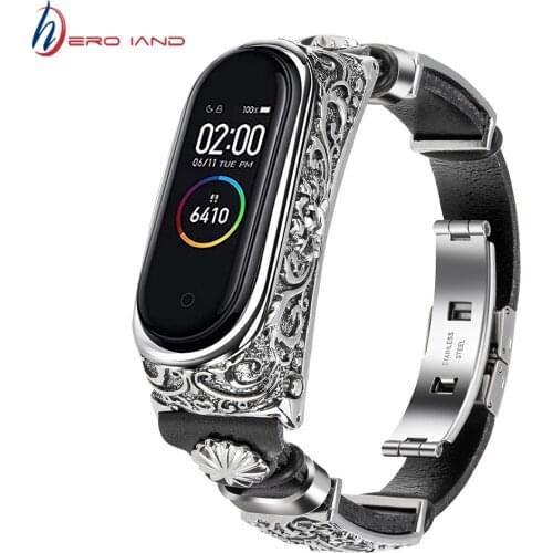 Retro Mi Band 3 4 Strap Wrist Strap For Xiaomi Mi Band 5 Leather Strap Replacement Leather Beading Bracelet Strap Weave Braided