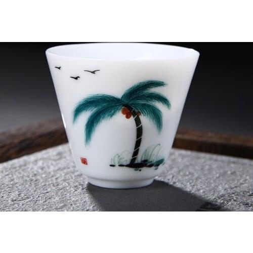 Hand-painted ceramic tea cup master cup jade porcelain Kung Fu tea set handmade living room home office supplies Chinese style