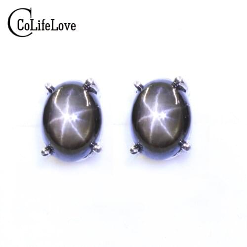 Simple design star light sapphire stud earrings 5 mm * 7 mm natural star light silver earrings solid 925 silver gemstone earring