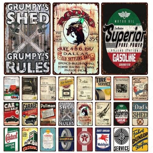 Tire Service Gas Oil Motor Oil Metal Plate Tin Sign Vintage Garage Wall Decorative Plaques Gas Oil Station Tin Poster Man Cave