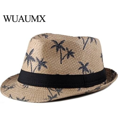 Wuaumx Spring Summer Parent child Hat Straw hat Men Women Fedoras Hat For Children Adult Breathable Jazz Caps Child Panama Hat