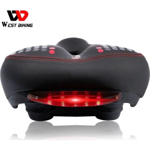 WEST BIKING Bike Seat With Safety Light Waterproof Padded Bicycle Saddle Elastic Hollow Ventilation Wide Cycle Cushion Saddle