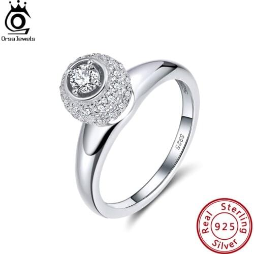 ORSA JEWELS Luxury Brand Rings Glittering Big Crystal Stone 100% 925 Silver Women Engagement Wedding Rings Jewelry Gift OSR227