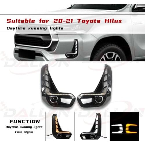 1 Pair Car LED Daytime Running Light Turn Yellow Signal Relay 12V DRL Daylight For Toyota Hilux Revo Rocco 2020 2021