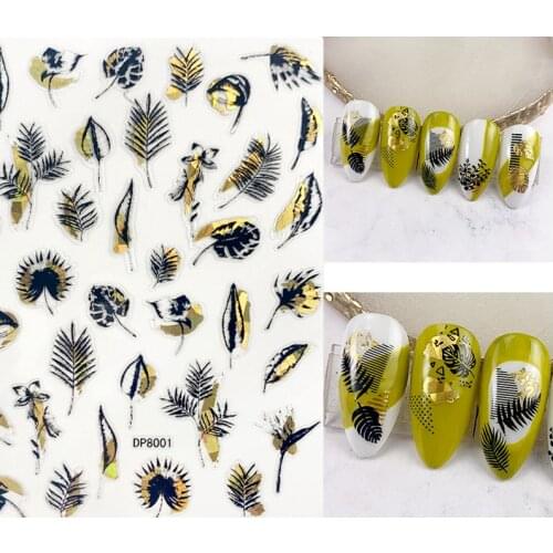 1pcs Tropical Beach Leaves 3D Nail Sticker Holographics Laser Gold Transfer Beautiful Decals Decoration DIY Nail Art Accessories