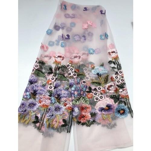 2021 Hot Style Multicolor Flower Embroidery French Tulle Lace African Lace Fabric Skirt Dress Design Fabric FJ4513