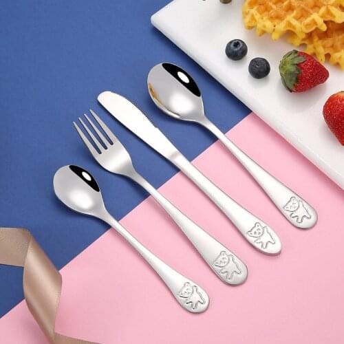 4pcs/set Baby Teaspoon Spoon Food Feeding Fork Knife Utensils Set Stainless Steel Kids Learning Eating Habit Children Tableware