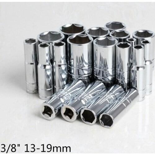 7 Pcs 3/8" 13-19mm CR-V Lengthened Type Universal Socket Wrench Head Set Inner Hexagon Spanner Allen Head Auto Repair Tools