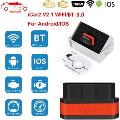 Vgate iCar2 obd2 Bluetooth WIFI Car Scanner Tool ELM327 V2.1 for IOS/Android OBD 2 OBD2 auto diagnostic scanner PK ELM 327 V 1 5