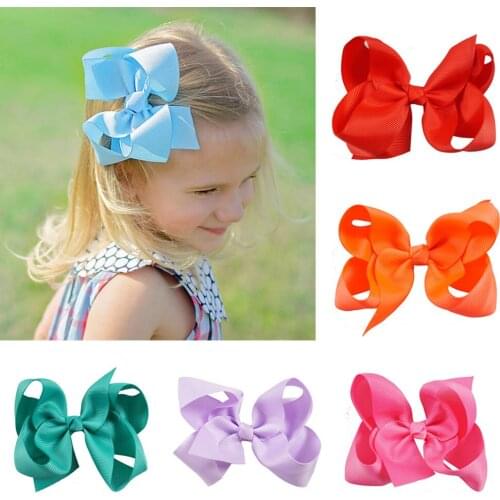 5Pcs/Lot 4" Solid Grosgrain Ribbon Hair Bow With Clips for Girls Handmade Boutique Hair Bows For Kids Hair Accessories