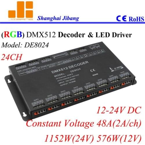Free Shipping DMX decoder and LED driver, RGB Controller w/ Dipswitch addressed, 24Channels/12V-24V/48A/1152W pn: DE8024