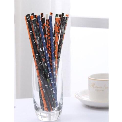 25pcs Halloween Paper Straws Halloween Party Decoration Black Orange Pumpkin Ghost Skull Pattern Straws Holiday Decoration Props