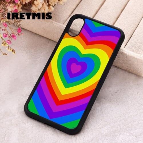 Iretmis 5 5S SE 2020 phone cover cases for iphone 6 6S 7 8 Plus X Xs Max XR 11 12 MINI Pro Soft Silicone TPU Rainbow Heart LATTE