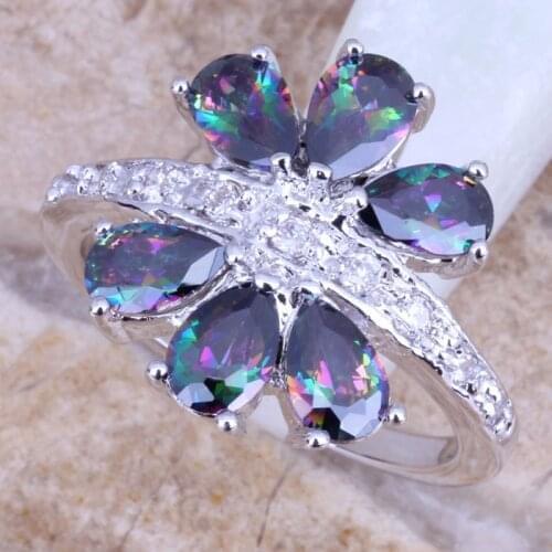 Wonderful Rainbow Cubic Zirconia White CZ Silver Plated Ring Size 6 / 7 / 8 / 9 E726