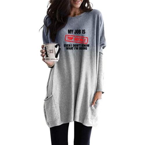 My Job Is Top Secret Print Gradient Long Hoodies For Female Femmes Girlfriend Lover Gift Women Plus size Pocket Sweatshirts