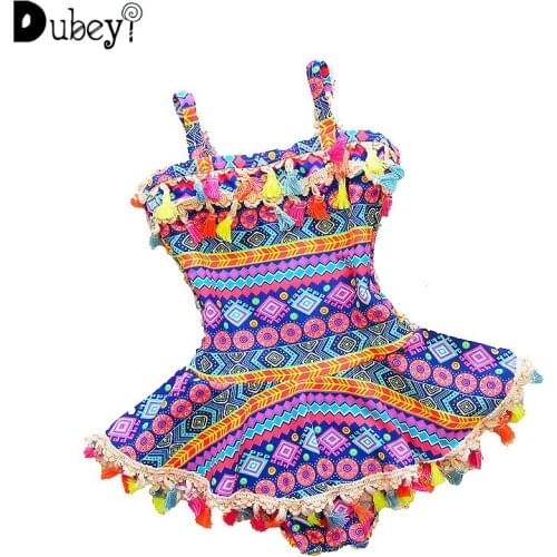 Baby Girl Vintage Swimwear Swimming Bikini with Tassel Toddler Girl Bathing Suit 2-7Y Girl Beach One Piece Swimsuit Swim Wear
