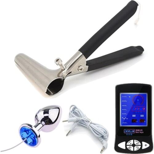 Electro Stim Female Vaginal Expander Pussy Dilaotor Stainless Steel Anal Plug Electric Shock BDSM Adult Game Sex Toys For Women