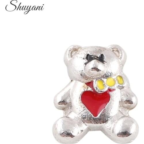F450 Alloy Metal Silver Plated Animal Bear Charms Fit FLoating Memory Living Locket DIY Pendant