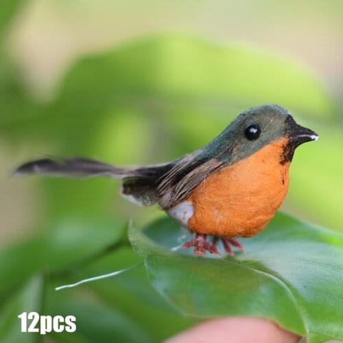 12Pcs Robin Bird Artificial Feather Bird Ornament Christmas Tree Decoration Animal Craft DIY Home Garden Yard Decoration