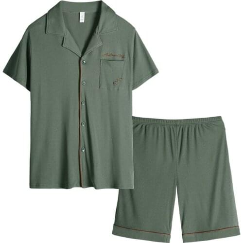 Cardigan Pajamas Set for Men Summer Shorts Two Piece Sleepwear Shorts Sleeved Plus Size M-3XL Loungewear Modal Cotton Nightwear