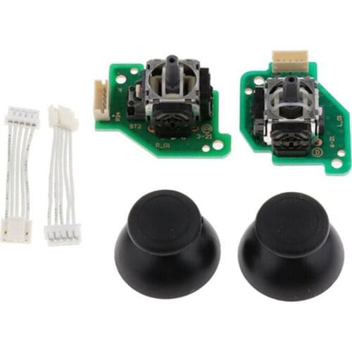 Analog Stick Caps + 3D Joystick Thumbstick + Flex Cable Replacement for Nintendo WiiU Pad Controller L/R Set