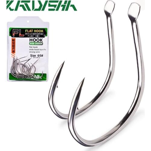 KATYUSHA 10Pcs Pike Fishing Hooks Size 1/0-2/0-3/0-4/0-5/0# Slow Pitch Jigging Fishhooks High Carbon Steel Single Hooks Barbed