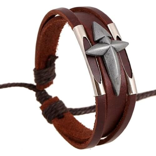 Fashion Vintage Cross Bracelet Wrap Brown Genuine Leather Retro Alloy Charm Casual Bangle Wristbands for Women Men Jewelry Gift