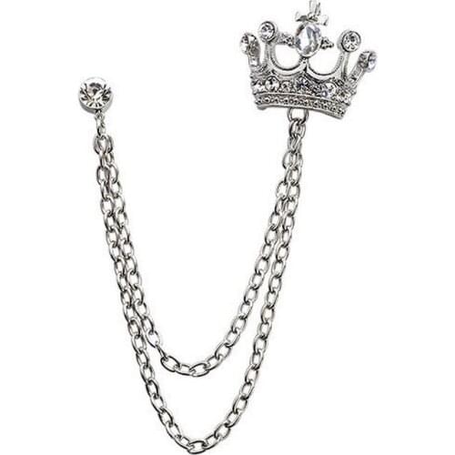 Personality Classic European And American Design Mens And Womens Crown crystal Brooch British Style Suit Chain Pin Retro Badge