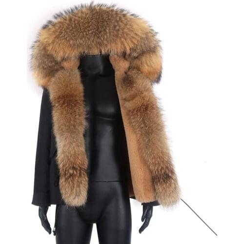 2021 Men Short Parka Winter Jacket Natural Fur Coat Real Raccoon fur Coat Large Fur Collar Warm Waterproof Outerwear Streetwear